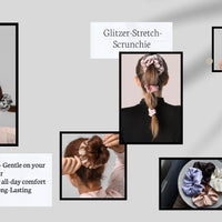 Jeansblau Baumwoll-Scrunchie | Handgemachter Haargummi mit Blumen & Schmetterlingen