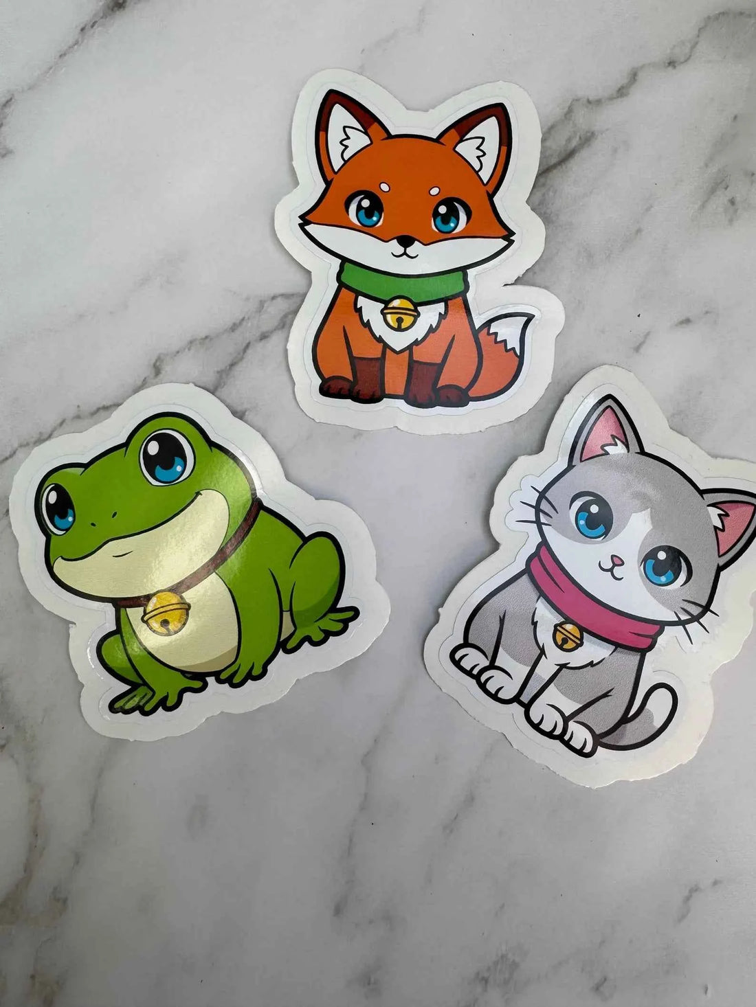 3 Tier-Sticker Set | Frosch, Fuchs & Katze | Kawaii Animal Sticker – 10 cm