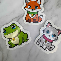 3 Tier-Sticker Set | Frosch, Fuchs & Katze | Kawaii Animal Sticker – 10 cm